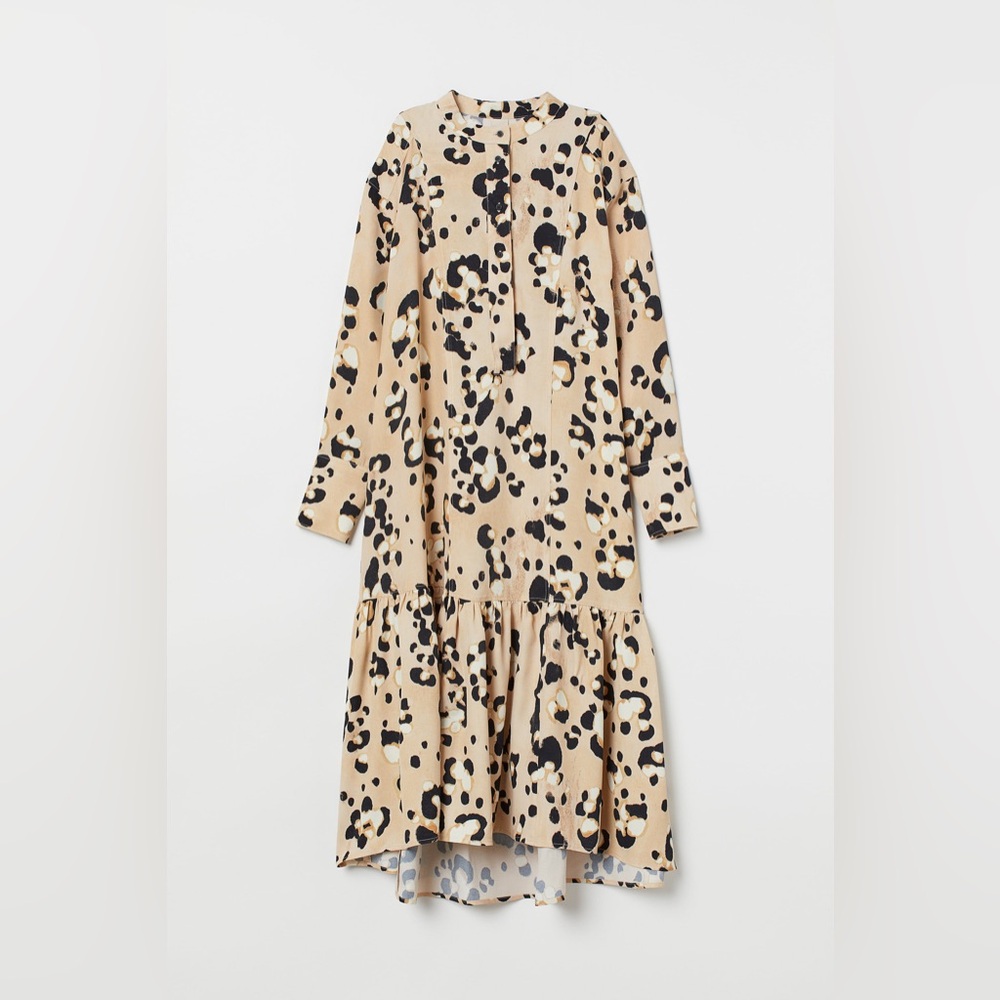 H&M Beige and Black Animal Print Long Sleeve Dress